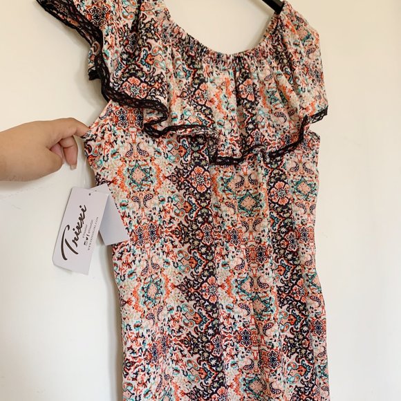 JUNIORS OFF-THE-SHOULDER SHIFT DRESS, COMBO - Picture 2 of 7